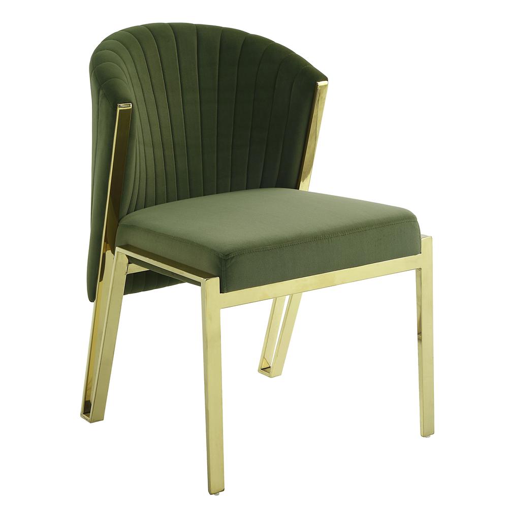 Furniture Fallon 19" Velvet Side Chair in Green/Mirrored Gold (Set of 2). Picture 1