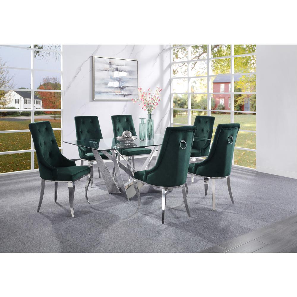 ACME Dekel Side Chair (Set-2), Green Fabric & Stainless Steel. Picture 1