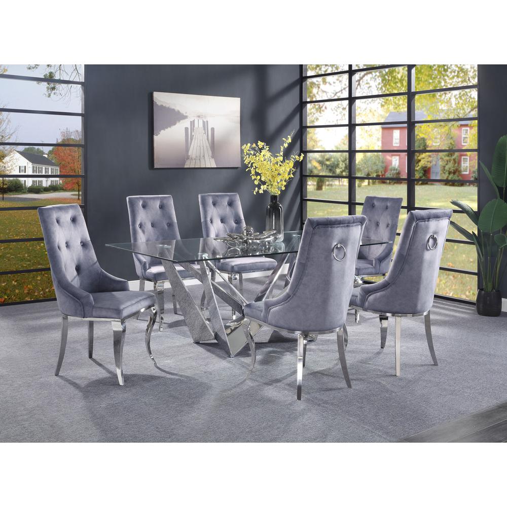 ACME Dekel Side Chair (Set-2), Gray Fabric & Stainless Steel. Picture 1