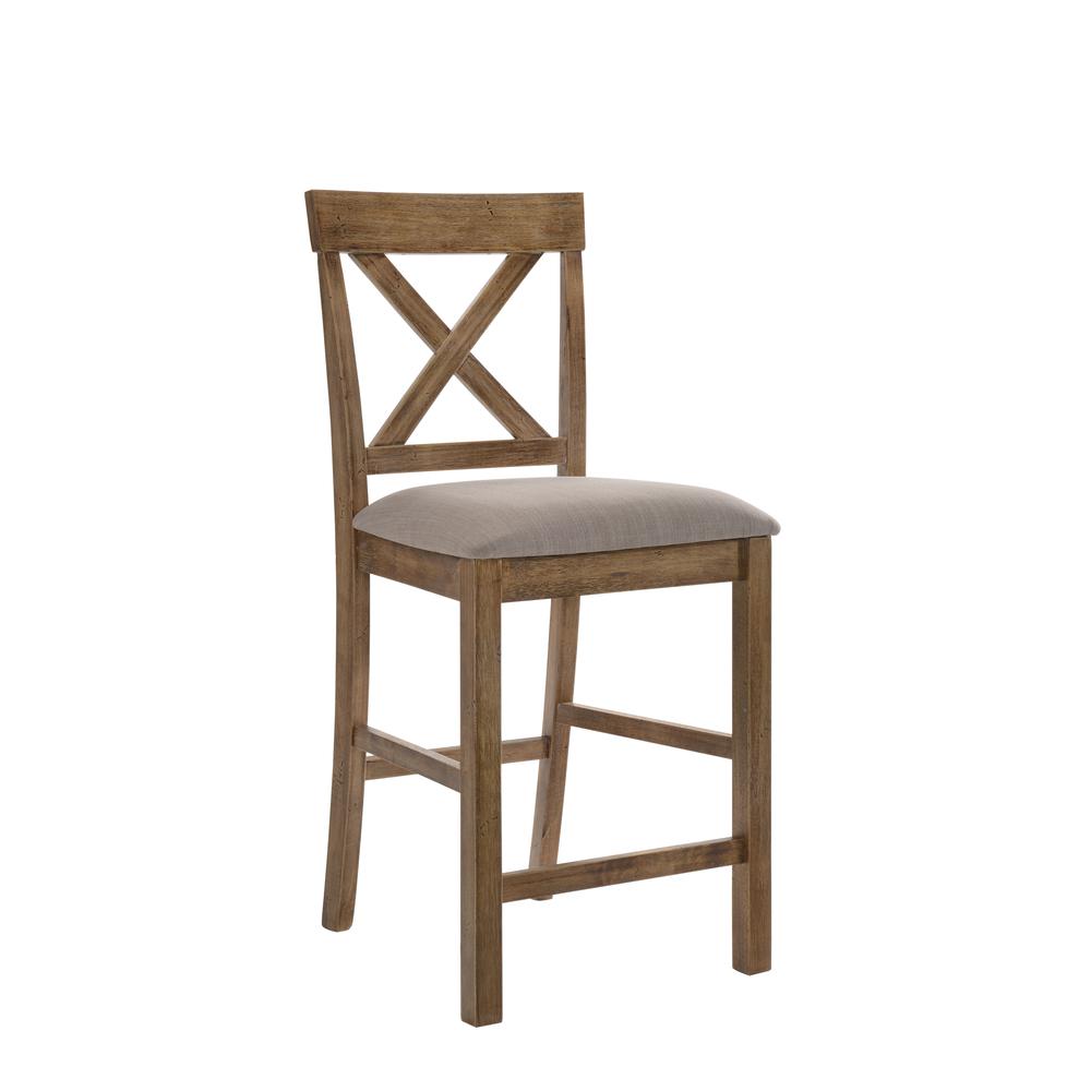Martha II Counter Height Chair (Set-2), Tan Linen & Weathered Oak. Picture 1