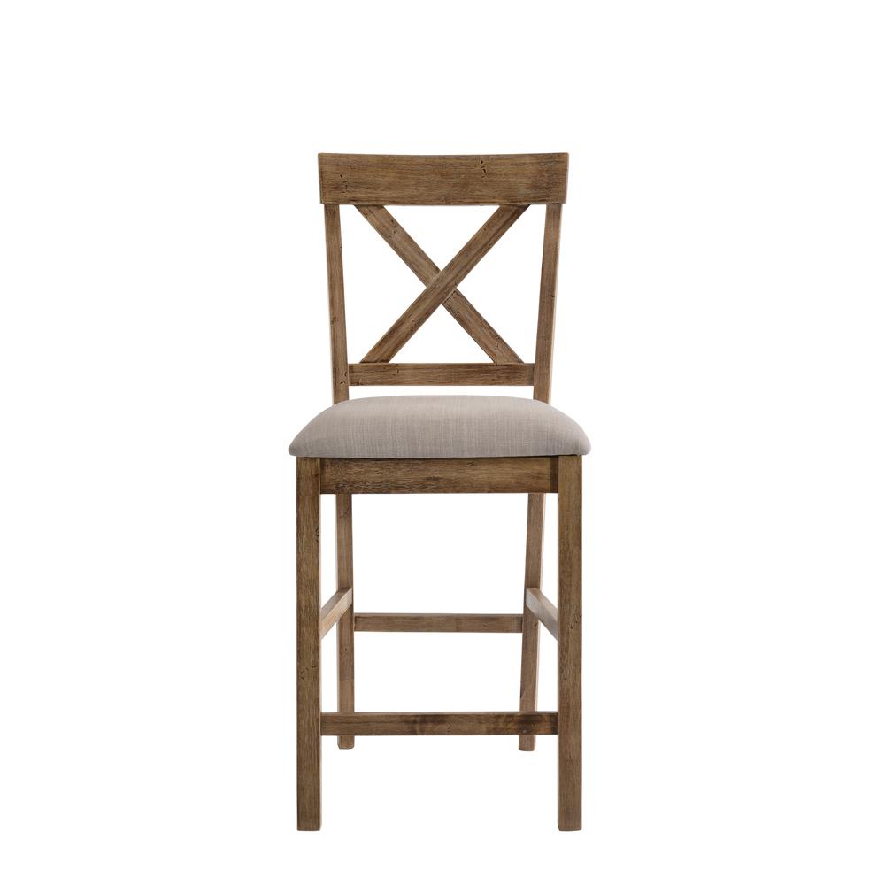 Martha II Counter Height Chair (Set-2), Tan Linen & Weathered Oak. Picture 3