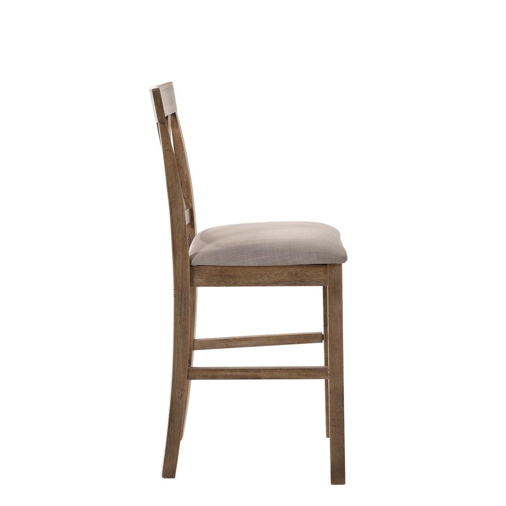 Martha II Counter Height Chair (Set-2), Tan Linen & Weathered Oak. Picture 4