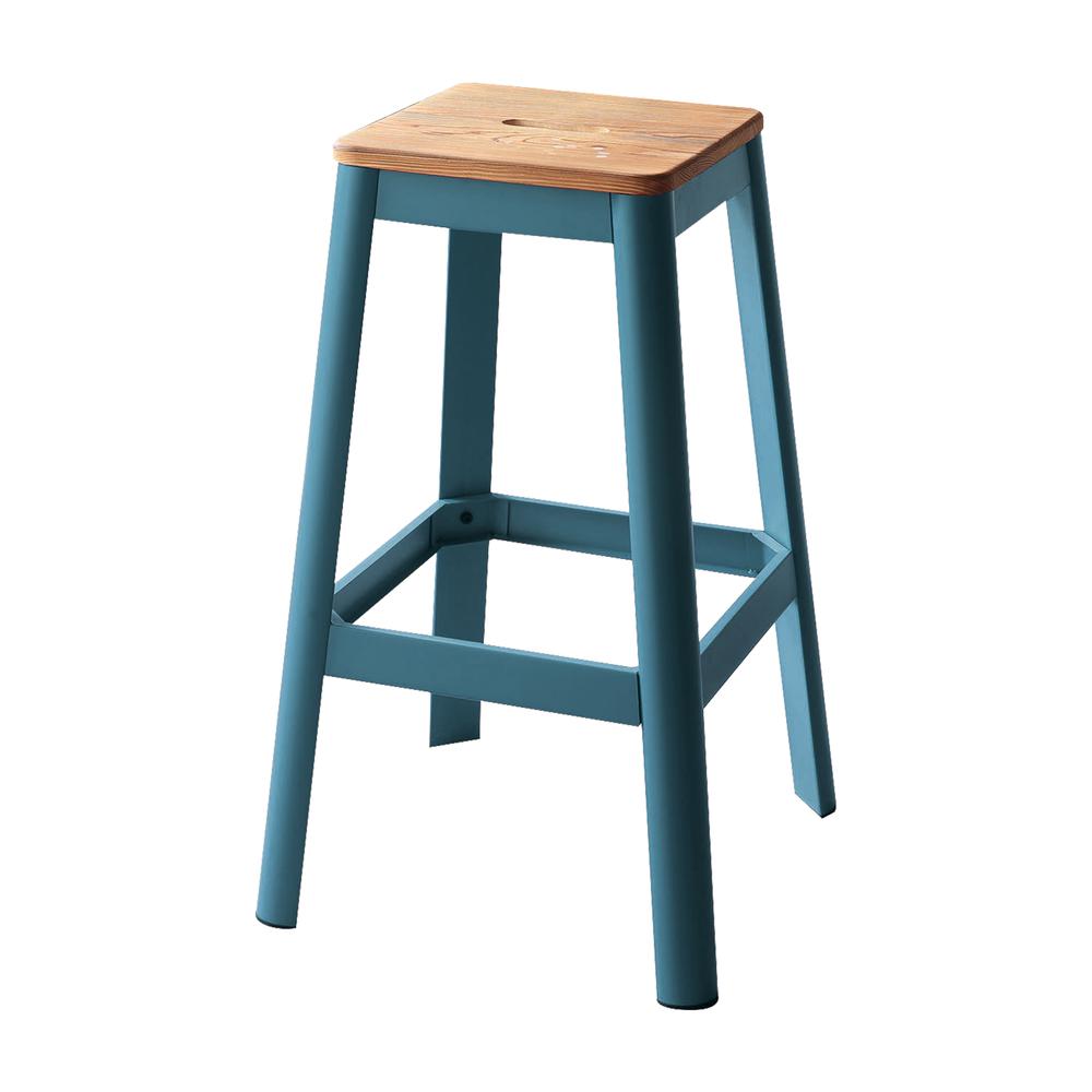 Jacotte Bar Stool (1Pc), Natural & Teal, 30" Seat Height. Picture 2