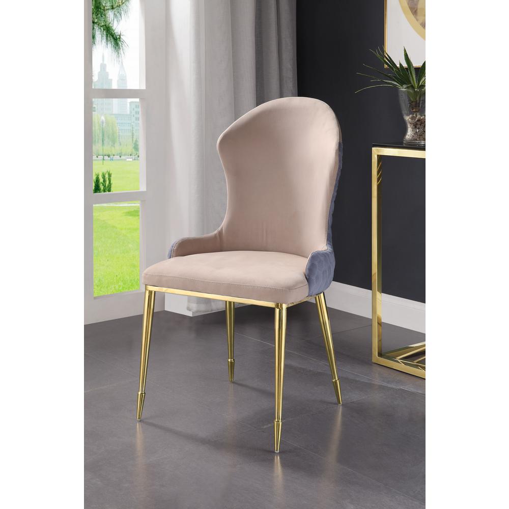 ACME Caolan Side Chair (Set-2), Tan, Lavender Fabric & Gold. Picture 1