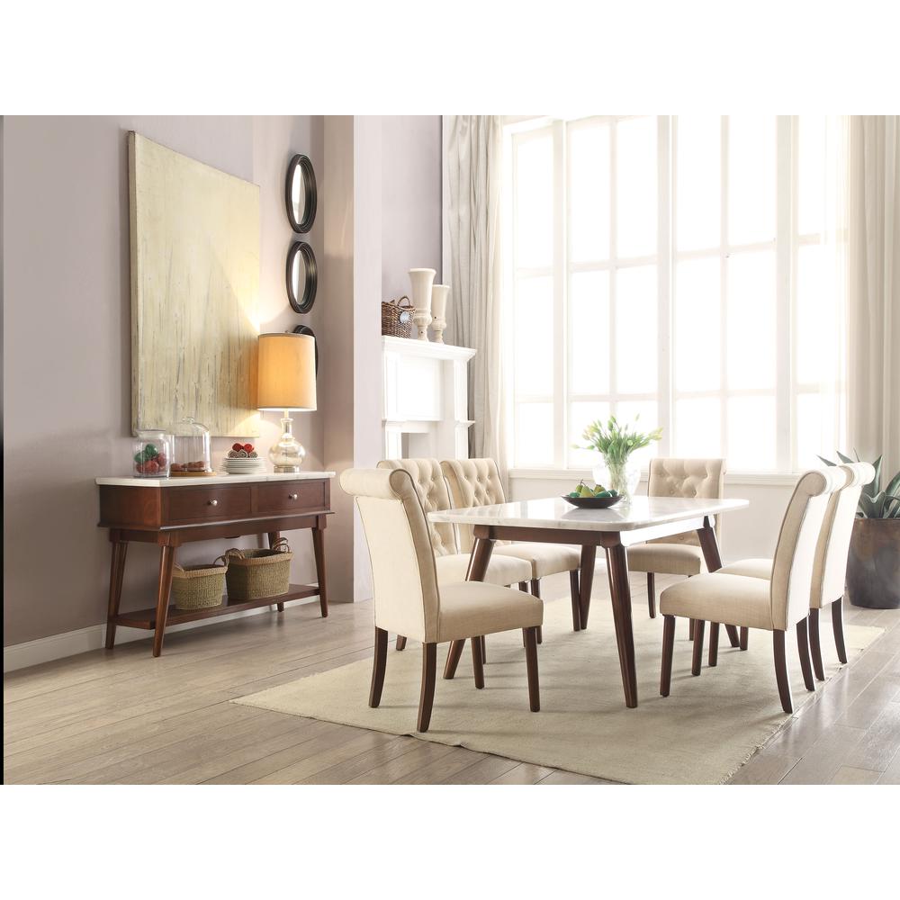 Gasha Dining Table, White Marble & Walnut (72820). Picture 2