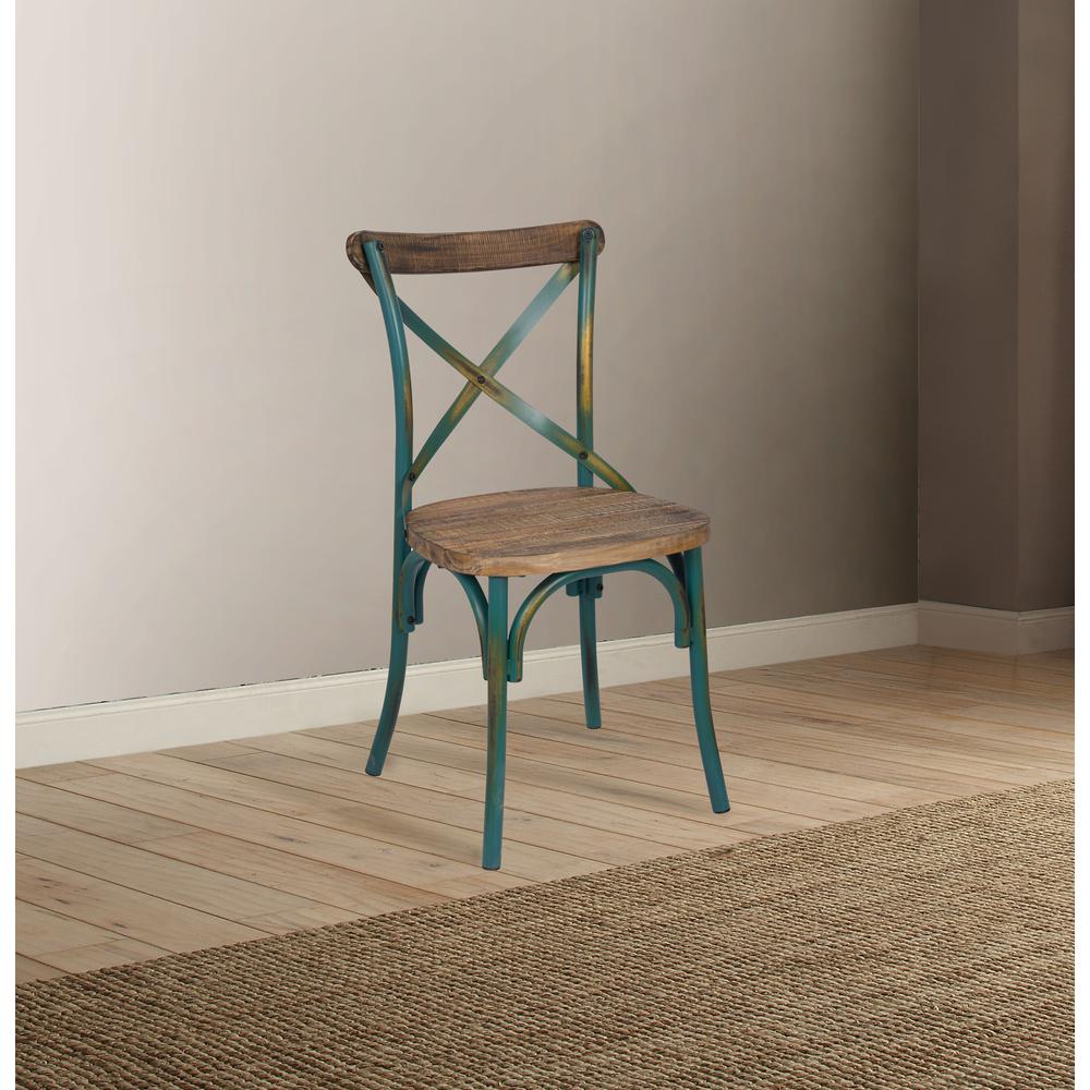Zaire Side Chair (1Pc), Antique Turquoise & Antique Oak. Picture 1