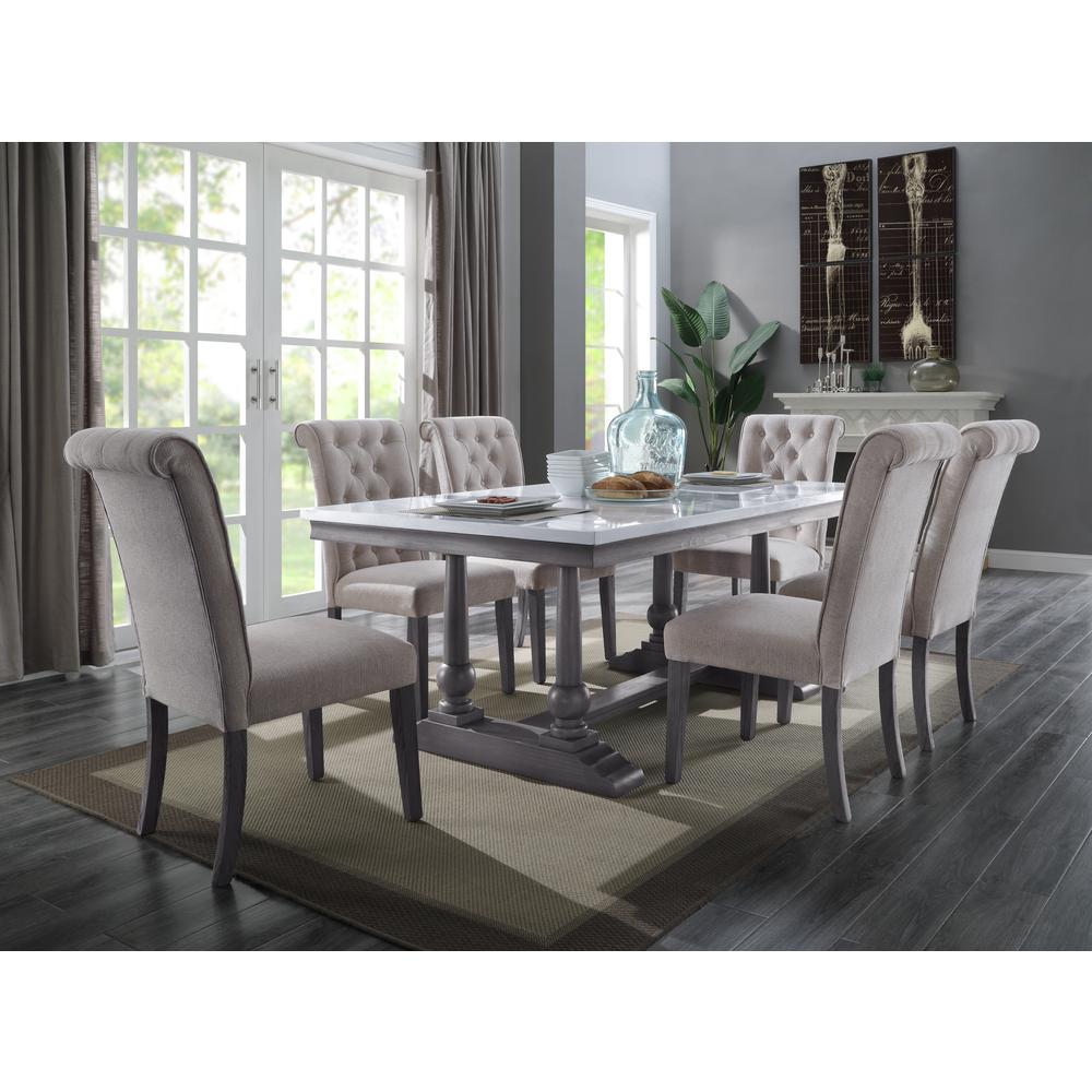 Yabeina Dining Table , Marble Top & Gray Oak Finish (73265). Picture 1