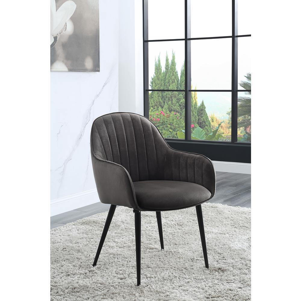 ACME Caspian Side Chair, Dark Gray Fabric & Black Finish. Picture 2