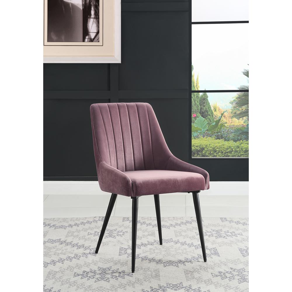 ACME Caspian Side Chair, Pink Fabric & Black Finish. Picture 1