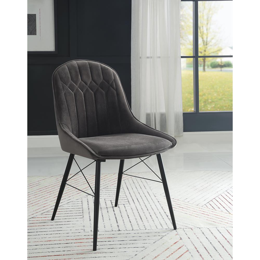 ACME Abraham Side Chair, Gray Fabric & Black Finish. Picture 2