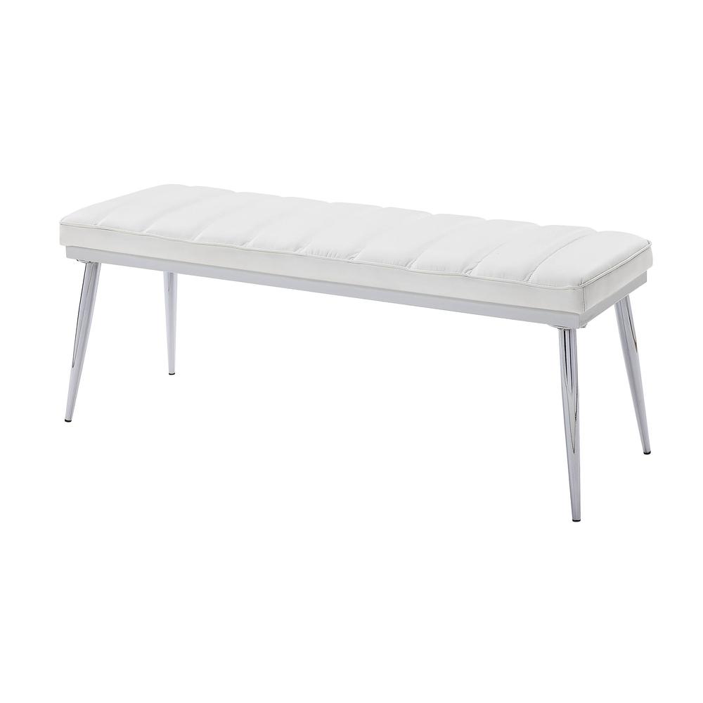 Weizor Bench, White PU & Chrome. Picture 1