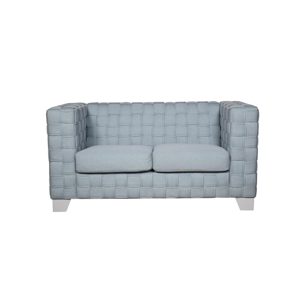 Saree Loveseat, Light Teal Chenille & White Finish. Picture 1