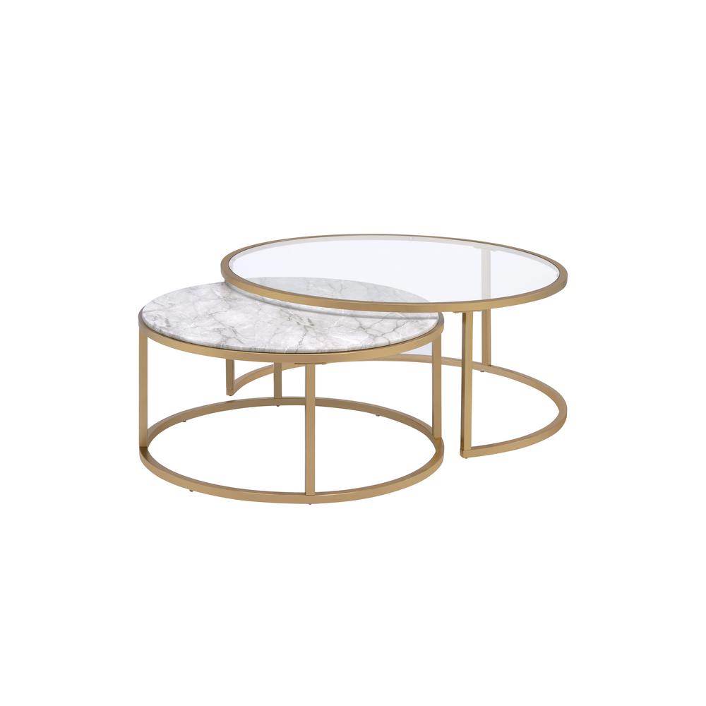 Shanish 2Pc Pk Nesting Table Set, Faux Marble & Gold. Picture 1