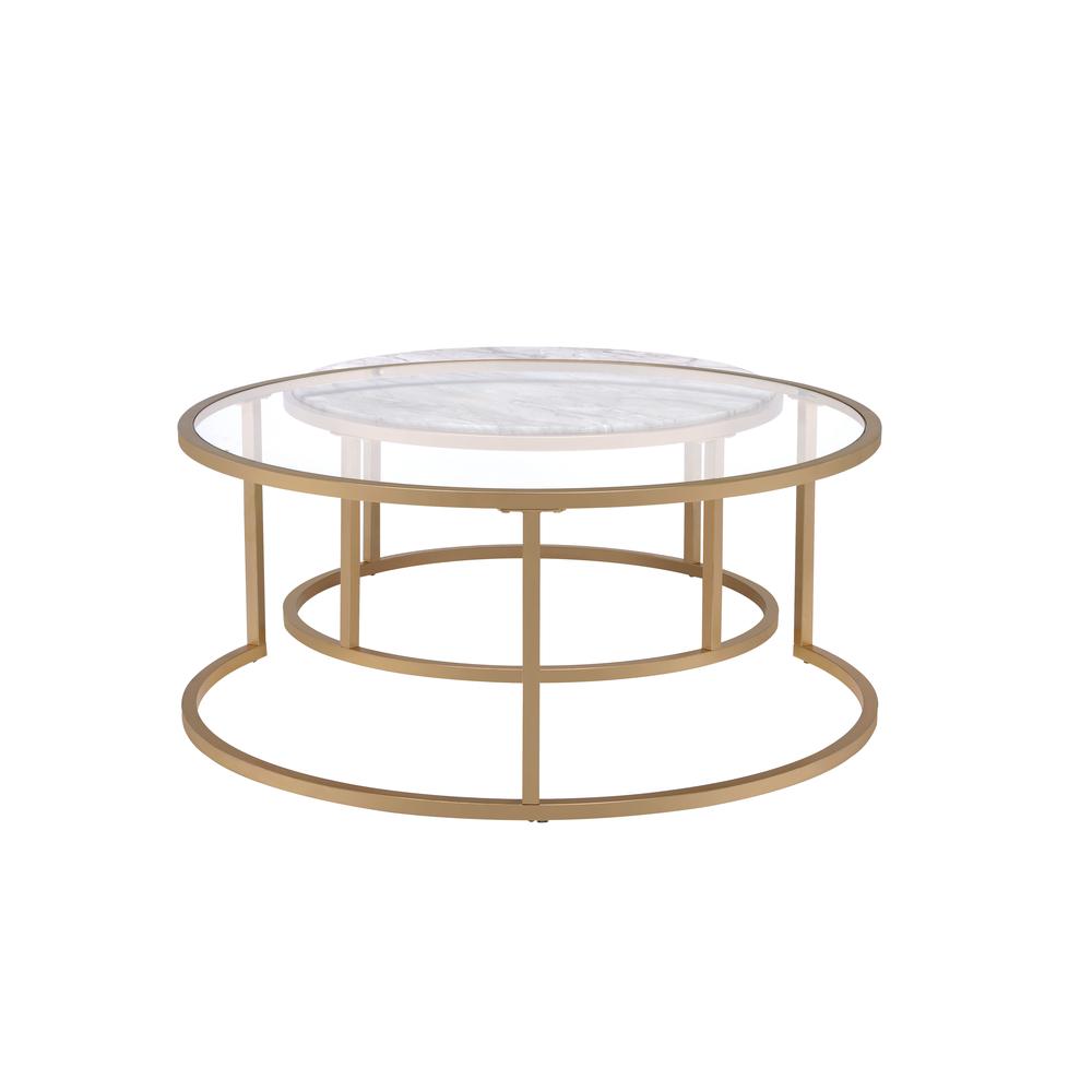 Shanish 2Pc Pk Nesting Table Set, Faux Marble & Gold. Picture 2