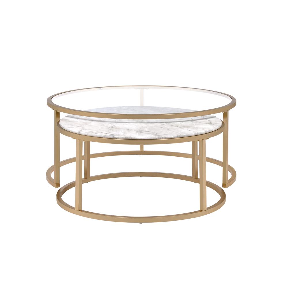 Shanish 2Pc Pk Nesting Table Set, Faux Marble & Gold. Picture 3