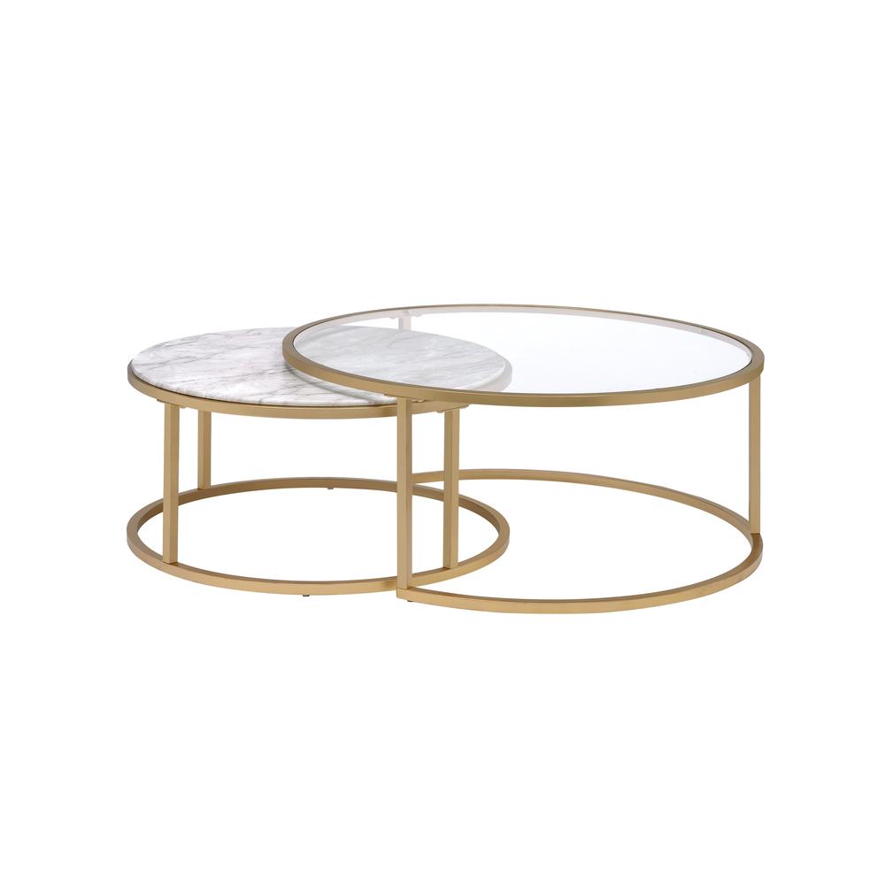 Shanish 2Pc Pk Nesting Table Set, Faux Marble & Gold. Picture 4