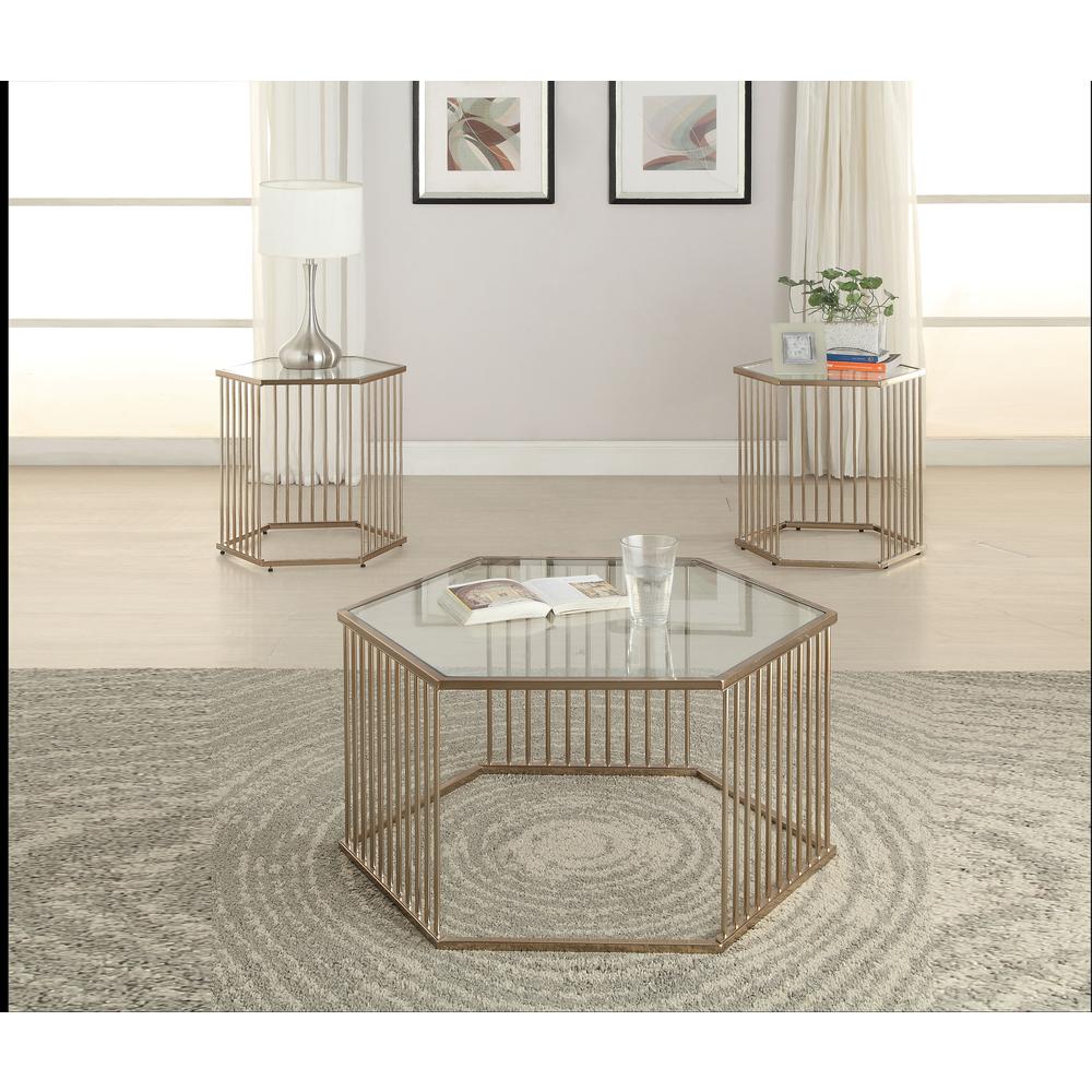 ACME Oaklie Coffee Table, Champagne & Clear Glass (1Set/2Ctn). Picture 1