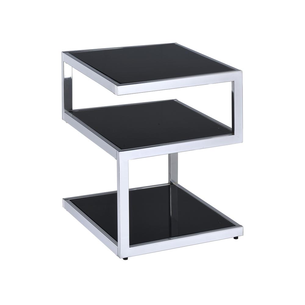 Alyea End Table, Chrome & Black Glass. Picture 1