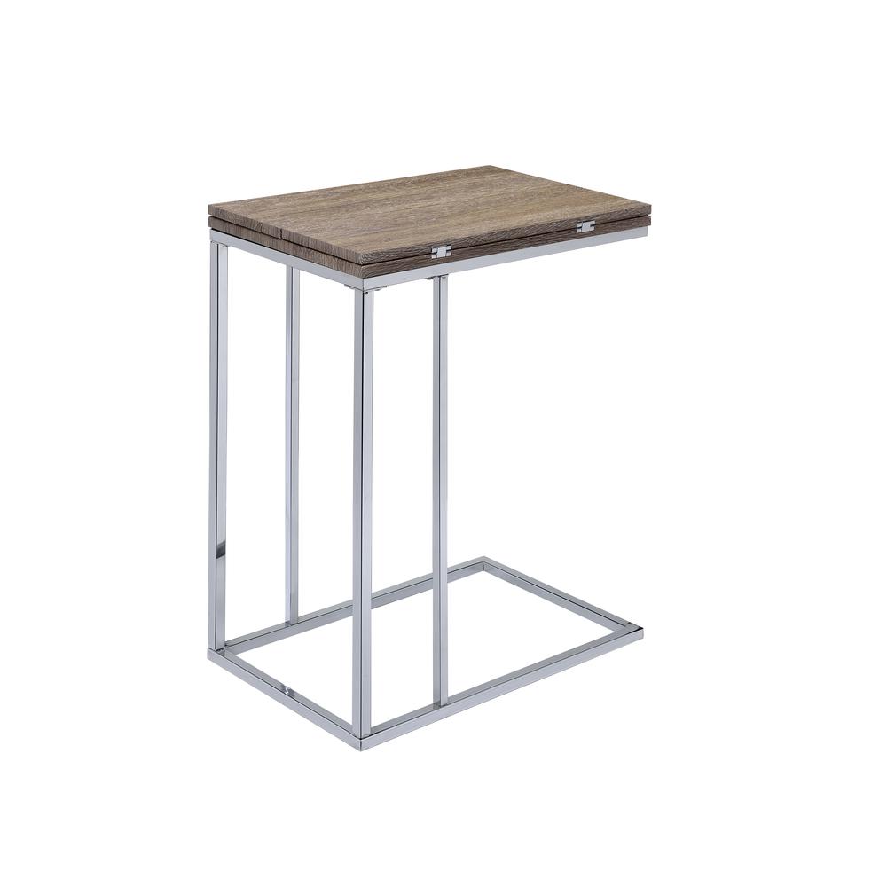 Danson Side Table, Weathered Oak & Chrome. Picture 1