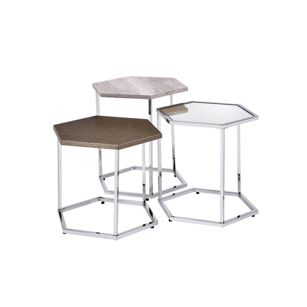 Simno Nesting Tables, Clear Glass, Taupe, Gray Washed & Chrome Finish (82105). Picture 2