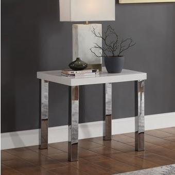 Harta White High Gloss & Chrome End Table. Picture 1