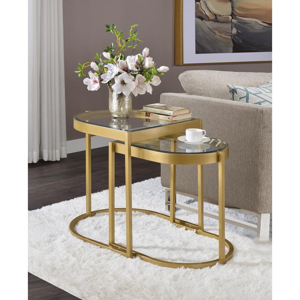 ACME Timbul Nesting Table, Clear Glass & Gold Finish. Picture 1