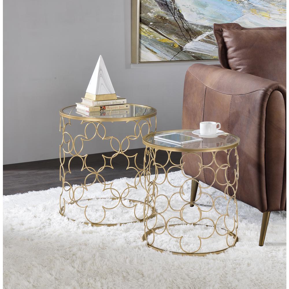 ACME Flowie Nesting Table, Clear Glass & Gold Finish. The main picture.