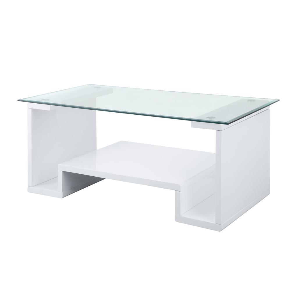 Nevaeh Coffee Table, Clear Glass & White High Gloss Finish (82360). Picture 2