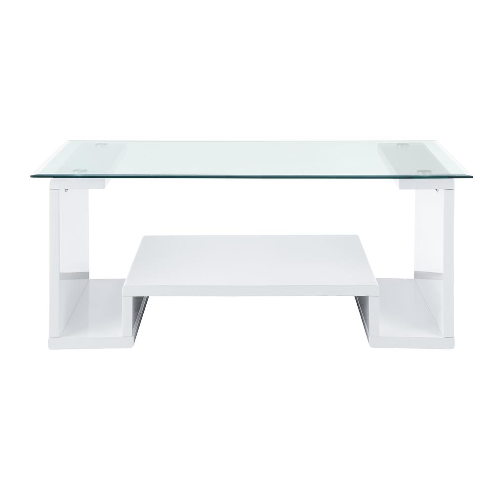 Nevaeh Coffee Table, Clear Glass & White High Gloss Finish (82360). Picture 3