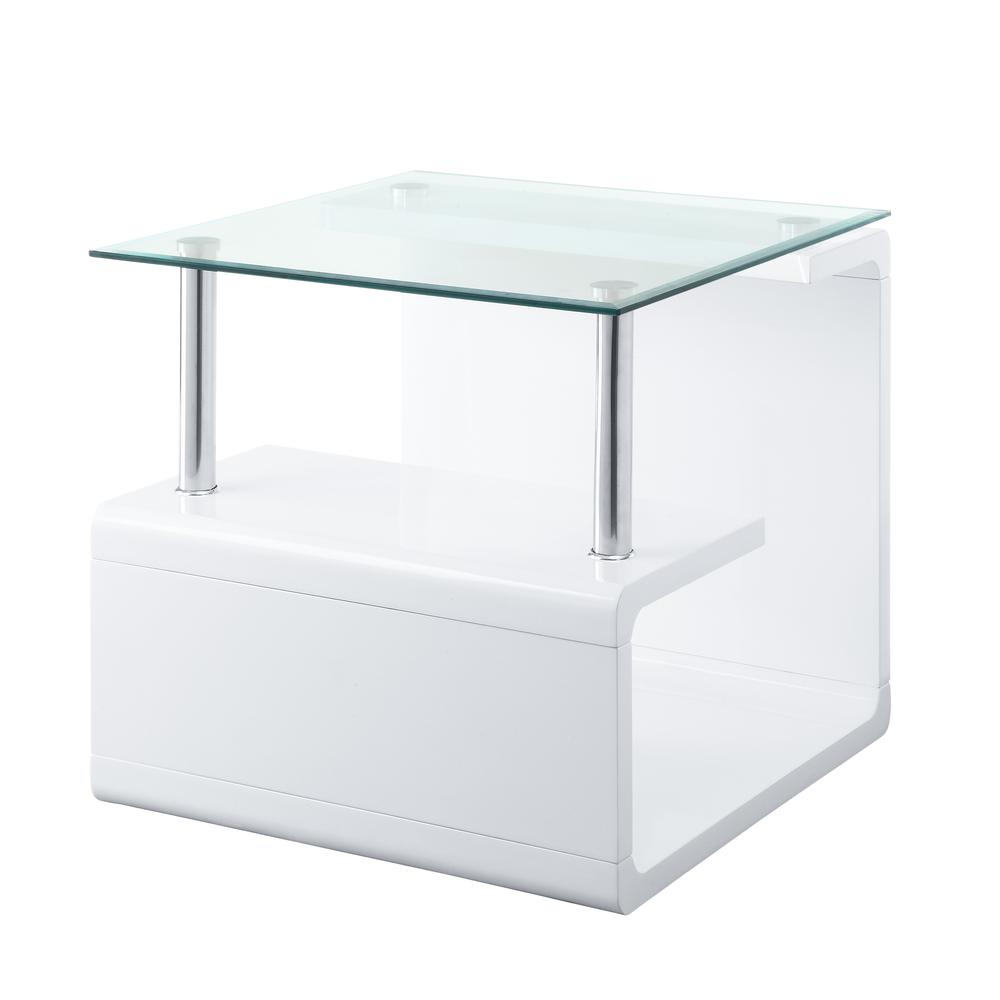Nevaeh End Table, Clear Glass & White High Gloss Finish (82362). Picture 3