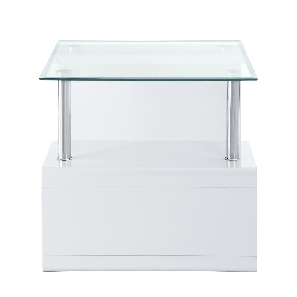Nevaeh End Table, Clear Glass & White High Gloss Finish (82362). Picture 4