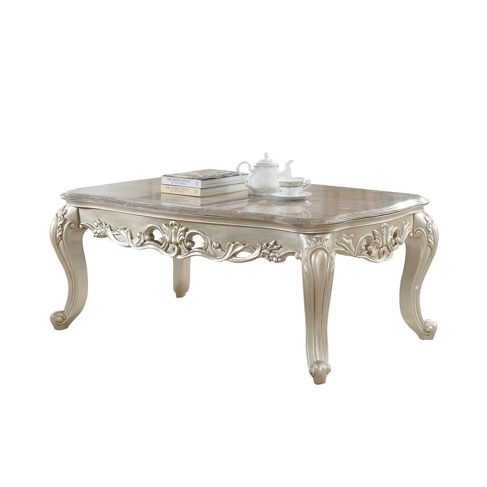Gorsedd Coffee Table w/Marble Top, Marble & Antique White. Picture 1