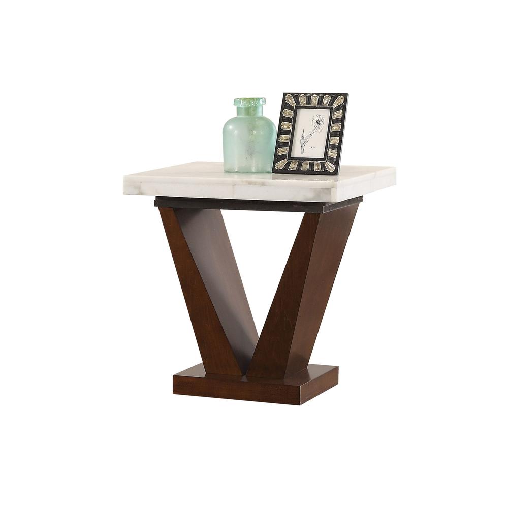 Forbes End Table, White Marble & Walnut. Picture 2