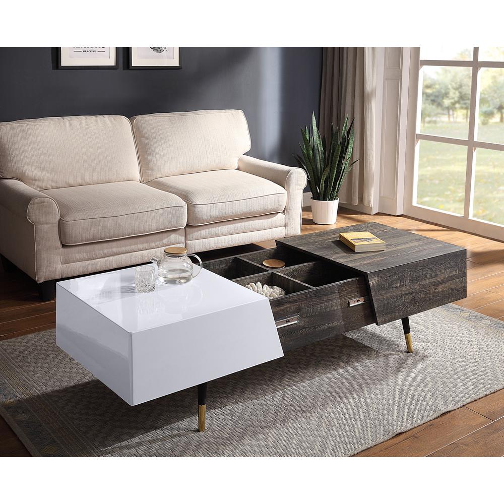 ACME Orion Coffee Table, White High Gloss & Rustic Oak. Picture 2