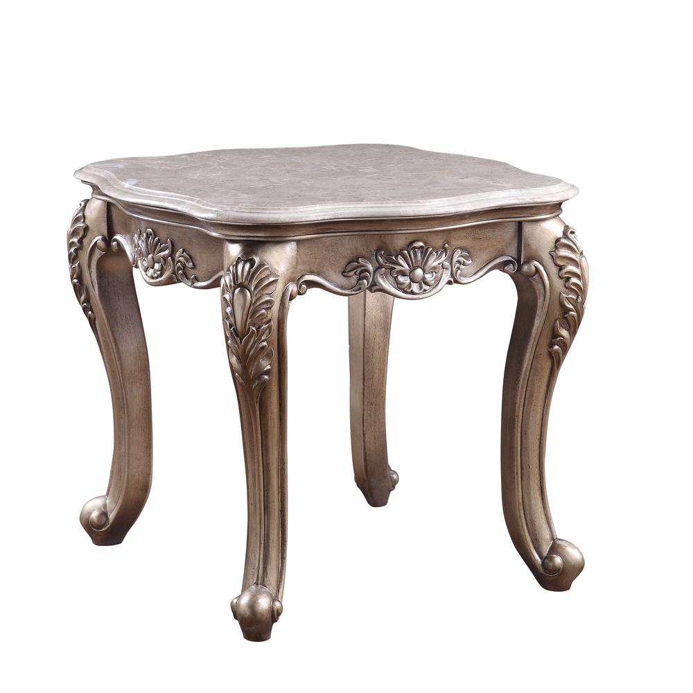 Jayceon Marble Top & Champagne End Table. Picture 1