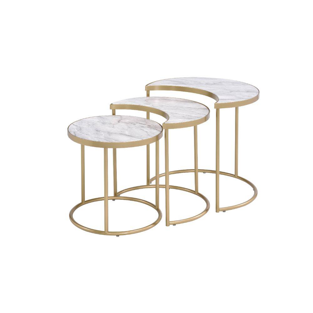 Anpay Faux Marble Top & Gold 3Pc Pack Nesting Tables. Picture 4