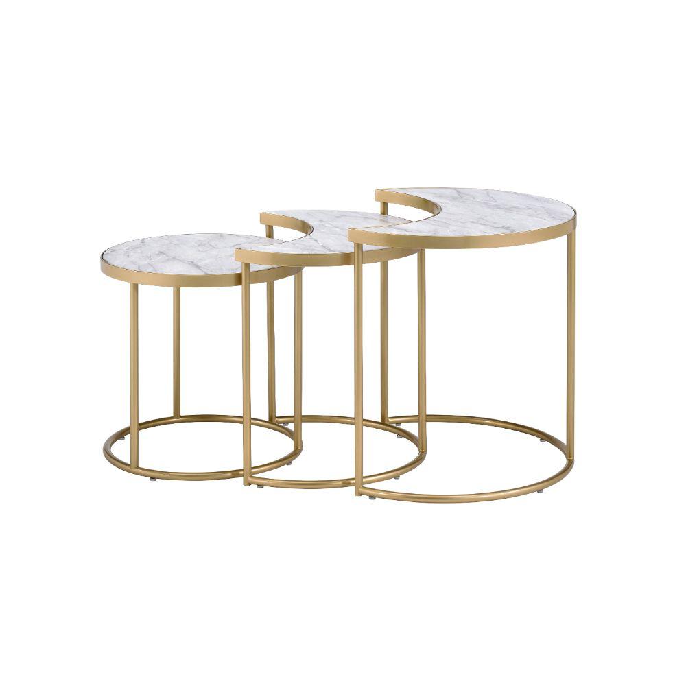 Anpay Faux Marble Top & Gold 3Pc Pack Nesting Tables. Picture 1