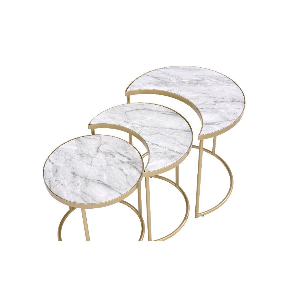 Anpay Faux Marble Top & Gold 3Pc Pack Nesting Tables. Picture 2