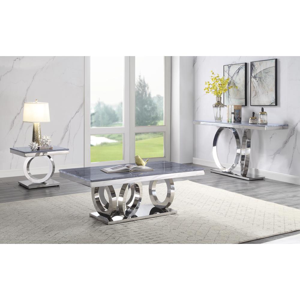 ACME Zasir Coffee Table, Gray Printed Faux Marble & Mirrored Silver Finish. Picture 1