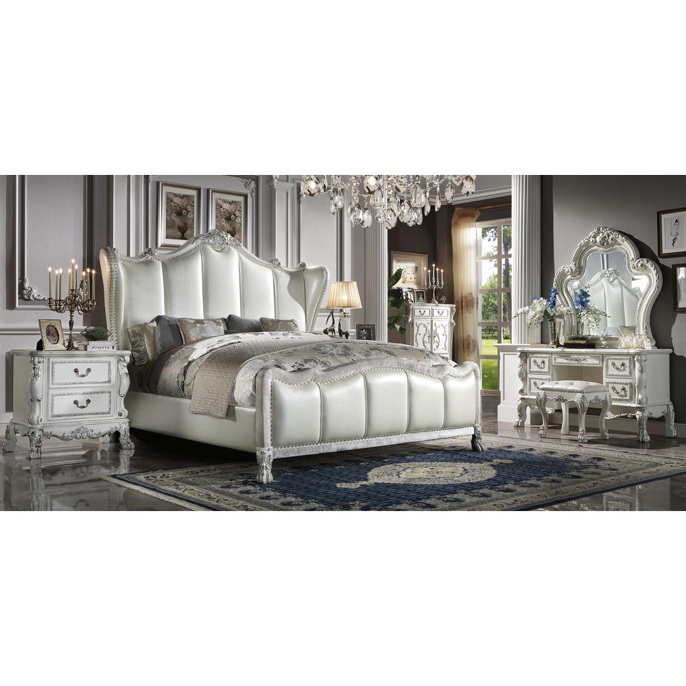 Dresden II Synthetic Leather & Bone White Finish Queen Bed. Picture 5