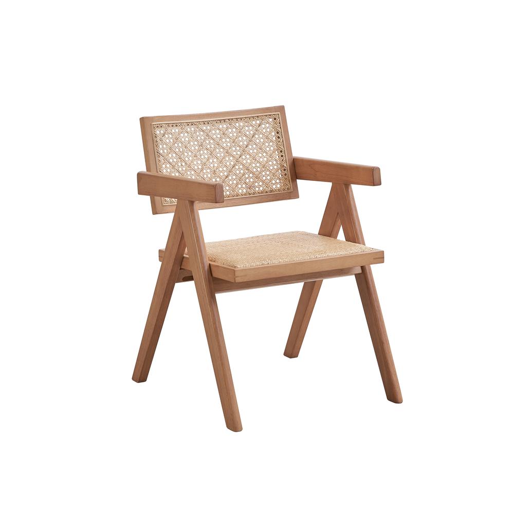 Furniture Velentina 18" Rattan & Wood Arm Chair in Natural (Set of 2). Picture 1