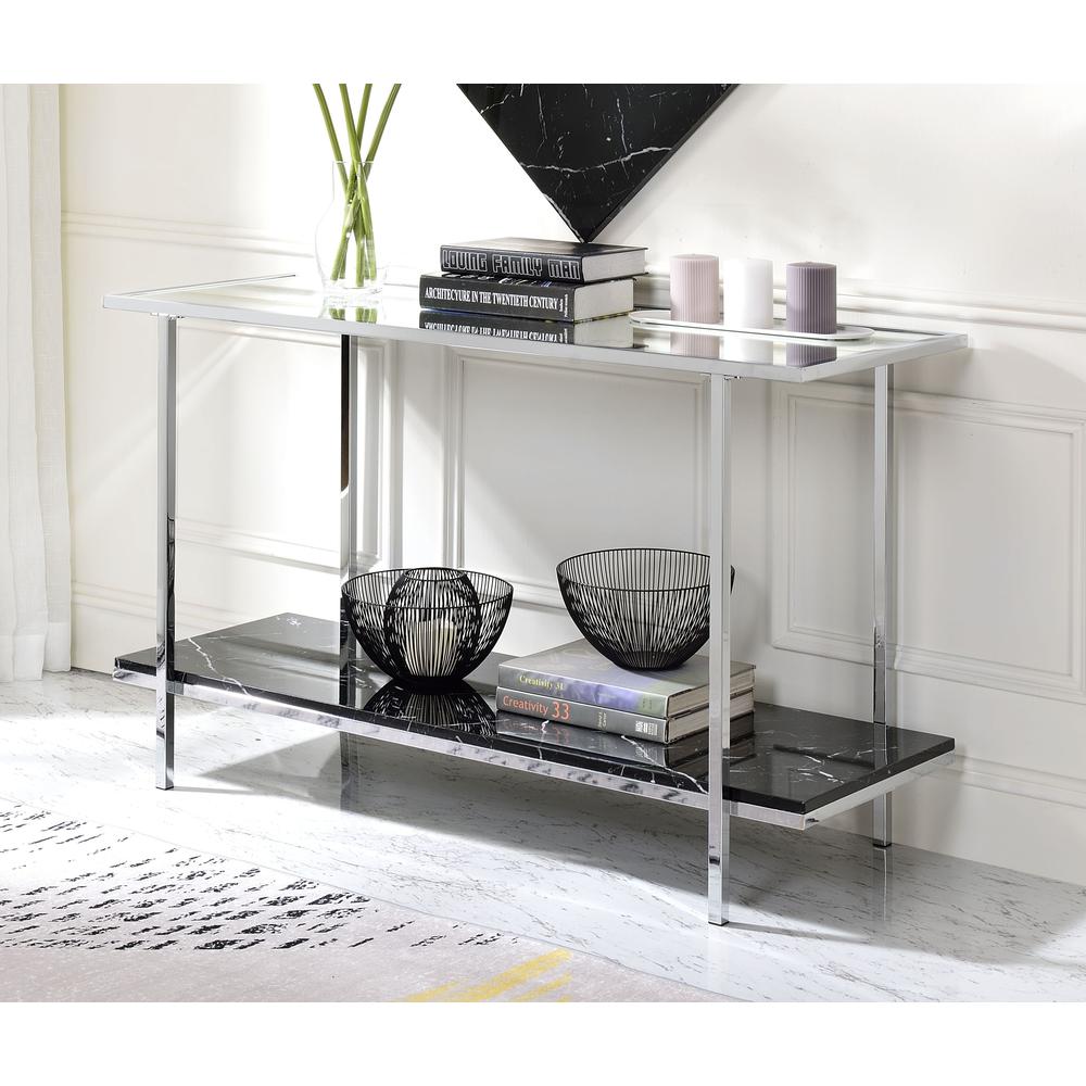 Console Table, Mirrored, Faux Marble & Chrome 90515. Picture 2