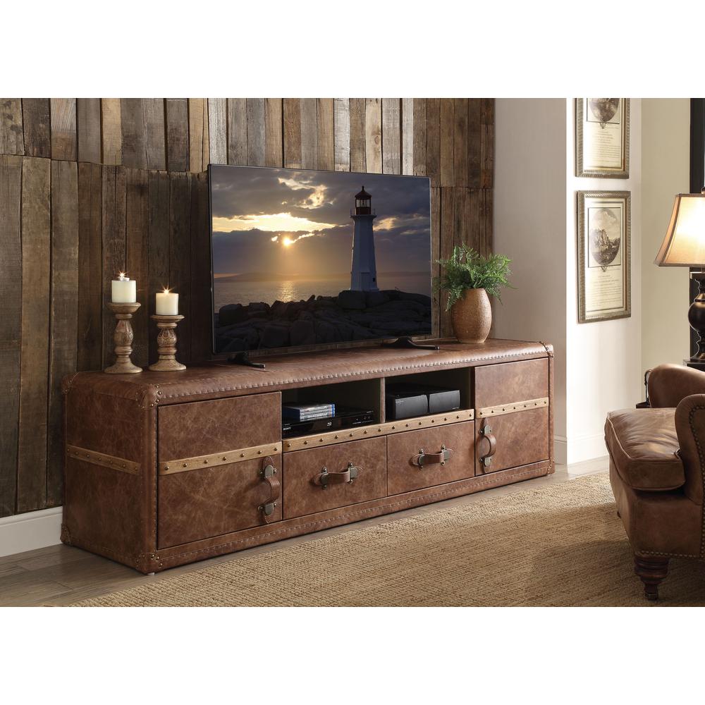 Aberdeen TV Stand, Retro Brown Top Grain Leather (91500). Picture 1