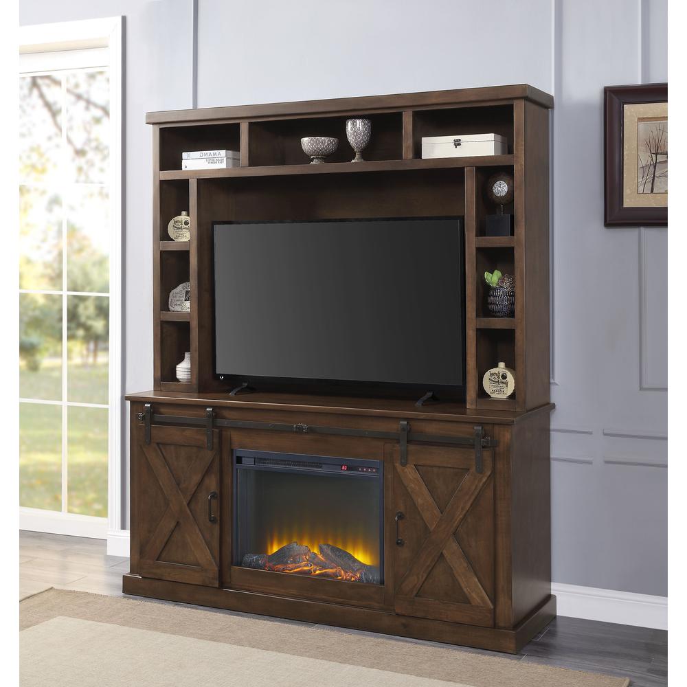 ACME Aksel Entertainment Center w/Fireplace, Walnut. Picture 1