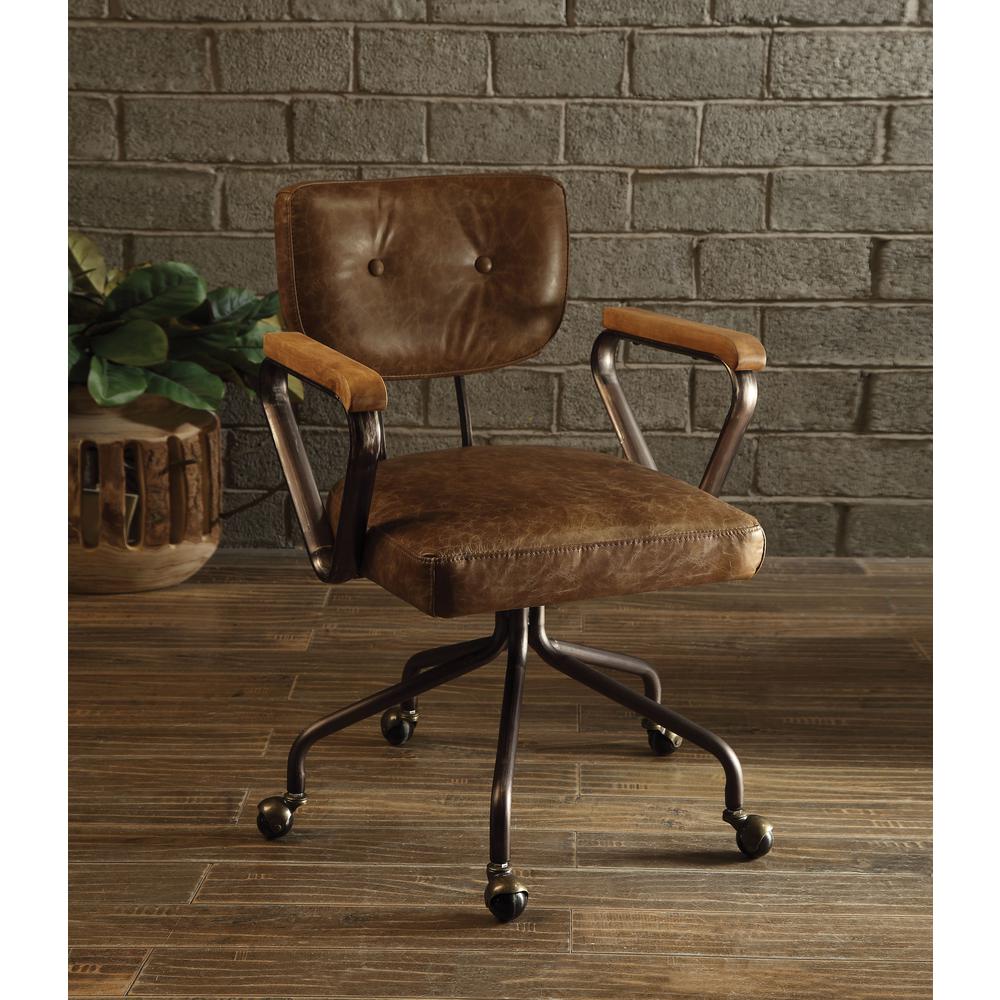 ACME Hallie Executive Office Chair, Vintage Whiskey Top Grain Leather. Picture 1