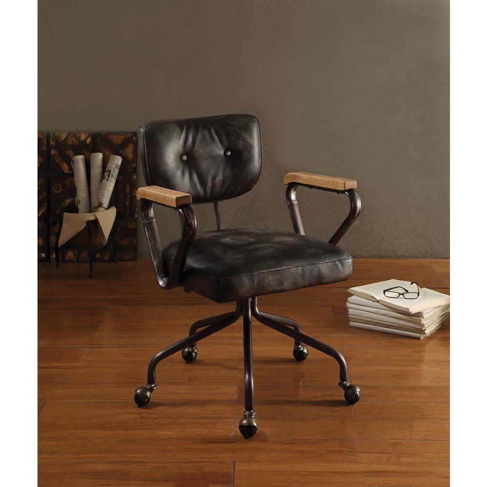 ACME Hallie Executive Office Chair, Vintage Black Top Grain Leather. The main picture.
