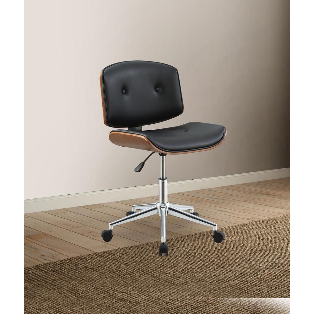 Camila Office Chair, Black PU & Walnut. Picture 1