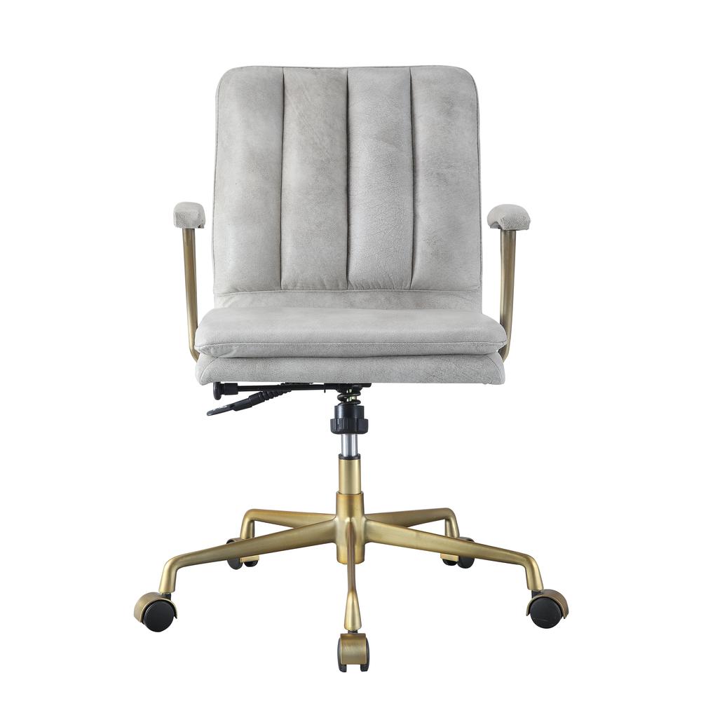 Office Chair, Vintage White Top Grain Leather & Gold. Picture 3