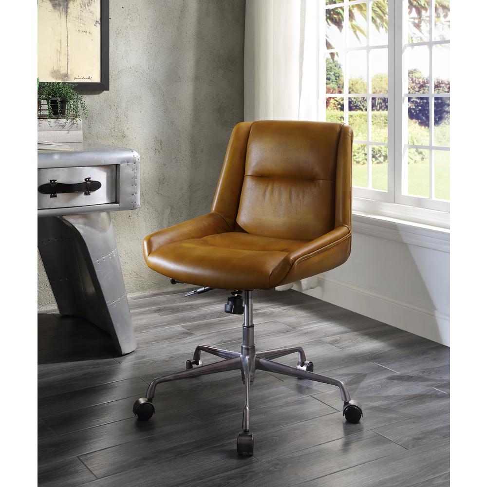 ACME Ambler Executive Office Chair, Saddle Brown Top Grain Leather. The main picture.