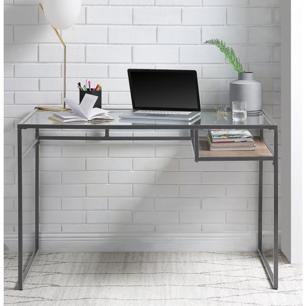 ACME Yasin  Writing Desk, Gray & Glass. Picture 1